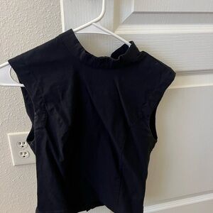 Anthropologie Blue Sleeveless Muscle Tee with Mandarin Collar